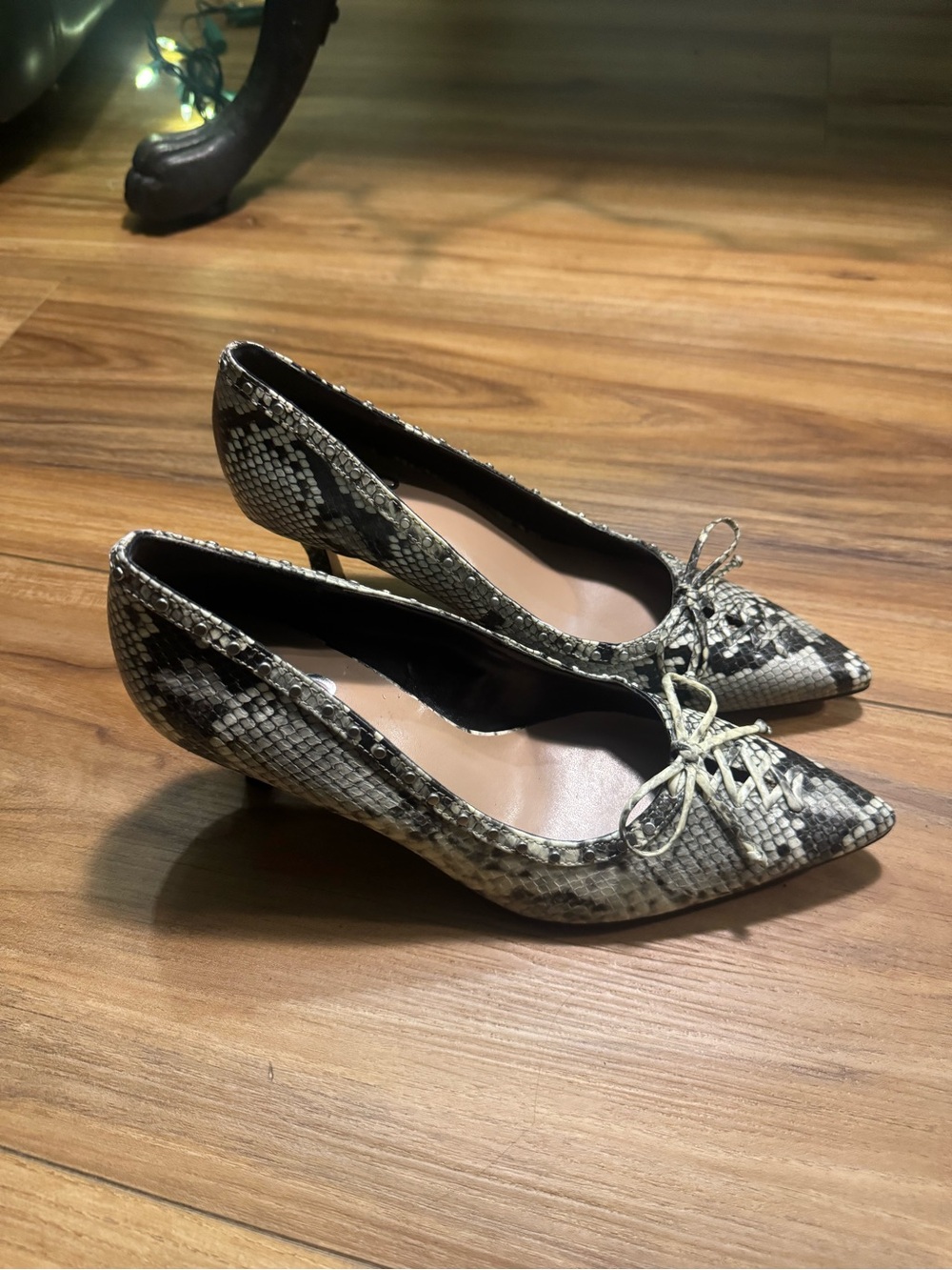 Mix No. 6 Snake-Print Pointed Toe Mid-Stiletto Heels - Black, Beige